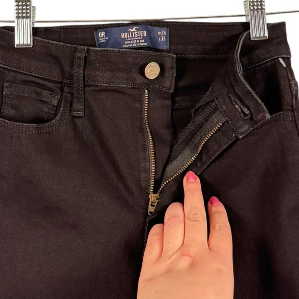 New Hollister Dark Wash Denim High Rise Flare soft Stretch Jeans W24 L31 Casual - Picture 5 of 9